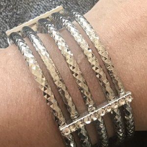 Banana Republic Silver Stretch Bangle Bracelet Crystals 2 3/8" Orig $29.99 NWT